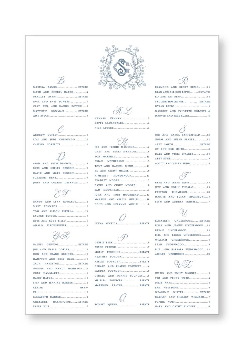 Boxwood Seating Chart | Paper Daisies Stationery