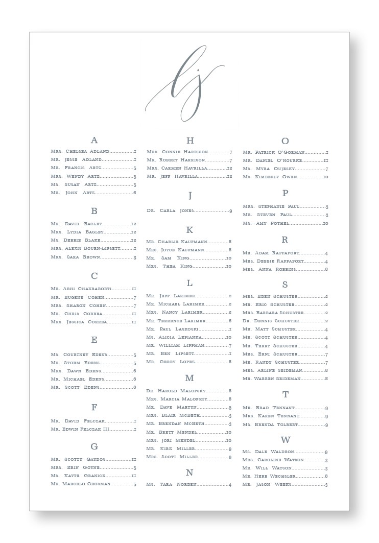Dendrobium Seating Chart | Paper Daisies Stationery