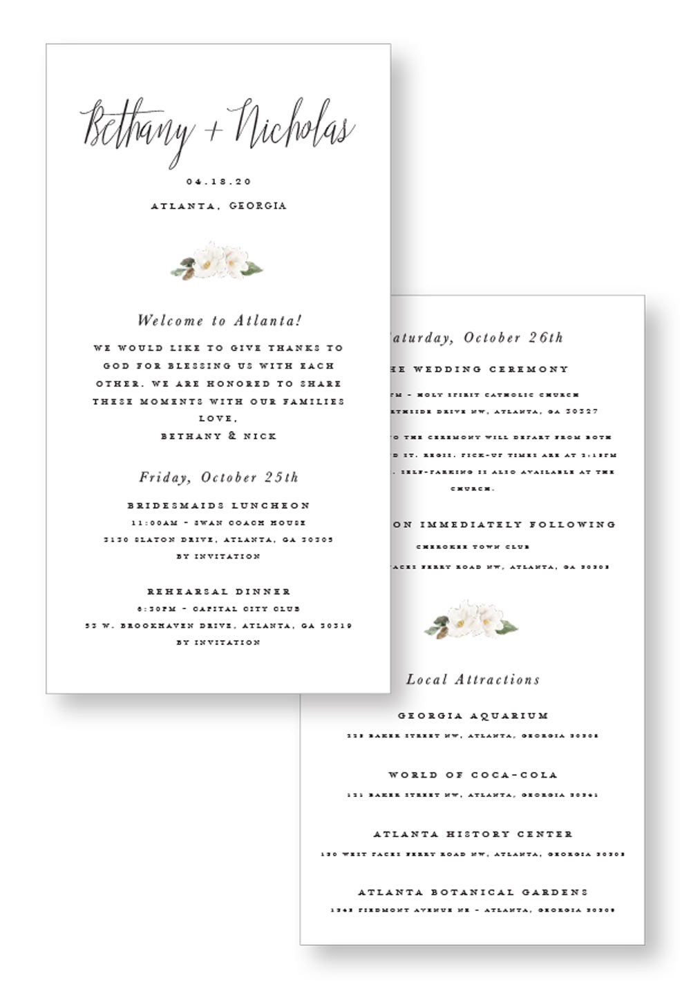 Dogwood | Whimsical Wedding Weekend Itinerary | Paper Daisies Stationery