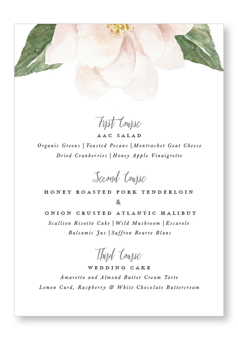 Dogwood | Whimsical Dinner Menu | Paper Daisies Stationery