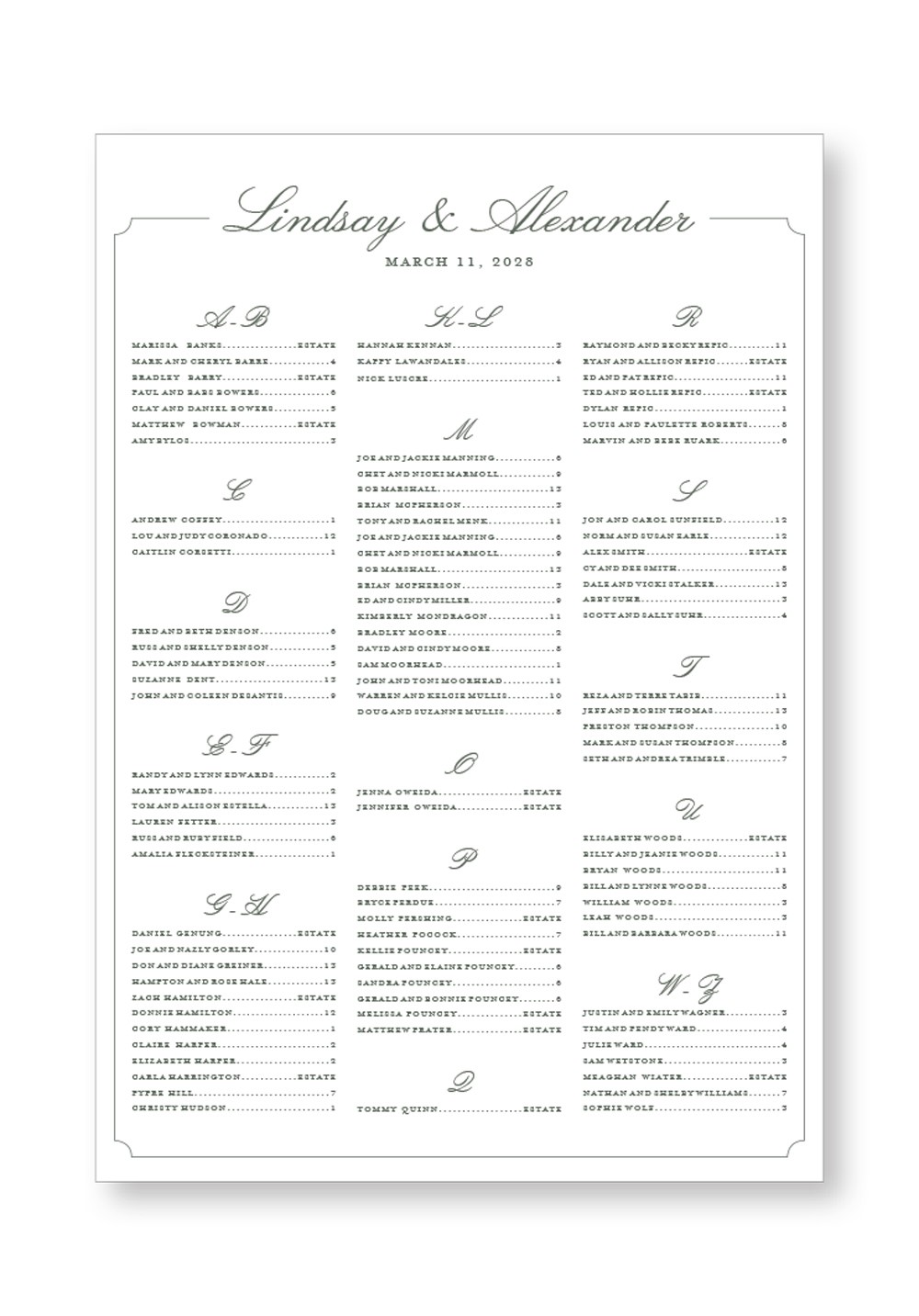 Rosemary Seating Chart | Paper Daisies Stationery