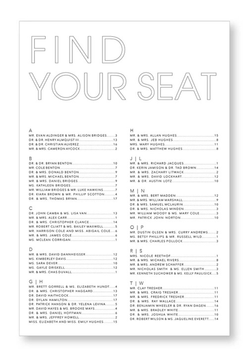 Orchid Seating Chart